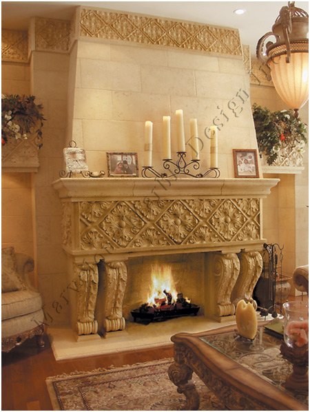 limestone fireplace mantel 