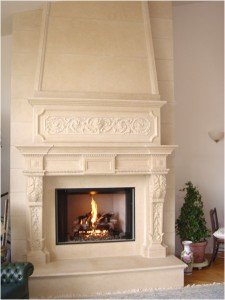 custom limestone fireplace mantel 